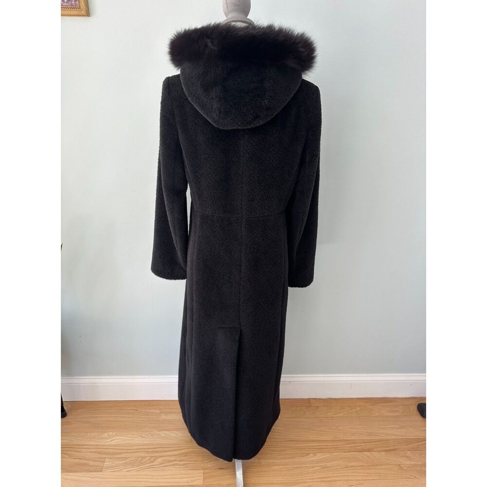 Steve by Searle Long Black Hooded Wool Coat Fur Trim Maxi Winter Elegant sz 10 - Picture 6 of 7